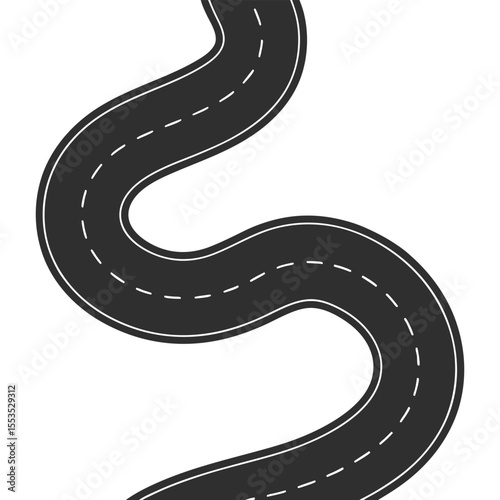 Winding highway vector illustration with a curved asphalt road design, perfect for concepts of travel and journey roadmap vector silhouette icon illustration