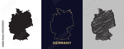 GERMANY Black, Gold, Sketch Map Vector Illustration Abstract Editable image