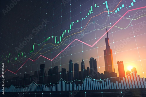 Futuristic Stock Market Graph with City Skyline Background


