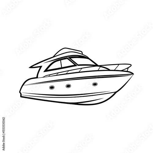 Stylish speedboat with windows silhouette isolated on white background
