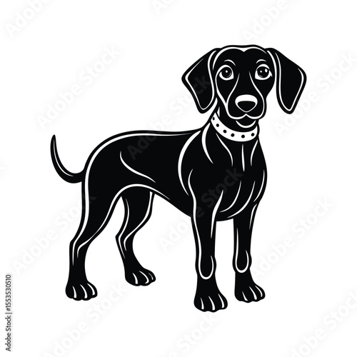 Stylized black and white beagle dog silhouette isolated on white background