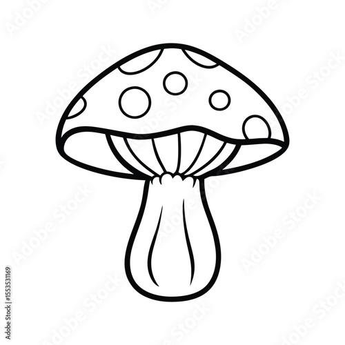 Stylized mushroom with drop shapes on cap silhouette isolated on white background
