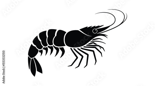 Minimalist Black and White Shrimp Silhouette Marine Life Seafood Vector Illustration