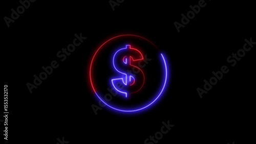 Dollar text icon glowing neon dollar business icon animation in the circle.Glowing dollar icon animation Glowing Neon Dollar.