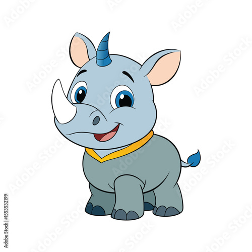 Sweet and cheerful rhino character for kids Vector illustration isolated on white background