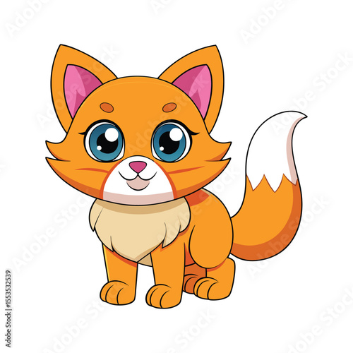 Sweet and joyful cat with fluffy fur and whiskers vector illustration isolated on white background