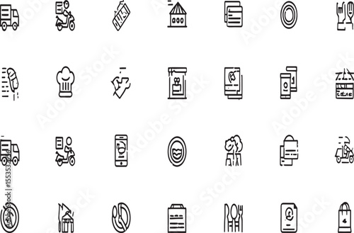 Food Delivery Service Icons Restaurant, Order, and Payment Illustrations