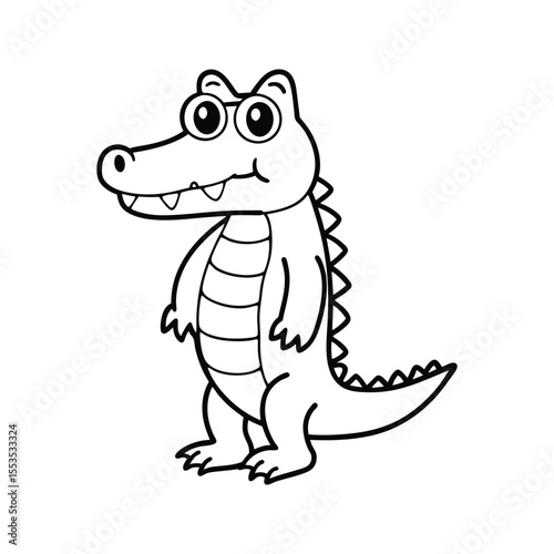 Smiling crocodile character silhouette isolated on white background