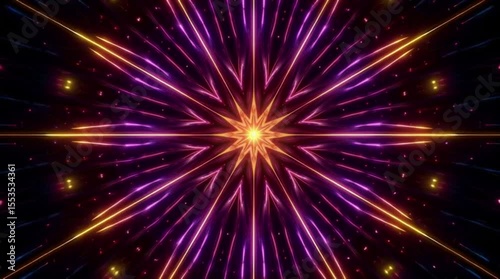 Abstract colorful kaleidoscopic pattern with neon glowing lines and shapes, futuristic abstract