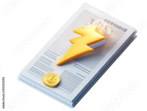 3D Of Bitcoin Electricity Bill Payment Concept on Transparent Background