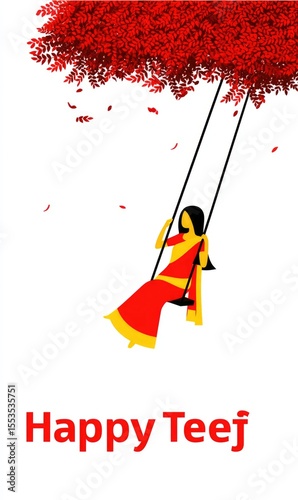 Joyful Hariyali Teej celebration - vibrant festival, sacred monsoon, traditional woman, divine devotion, cultural harmony, nature prayer, seasonal ritual, feminine strength, auspicious blessing