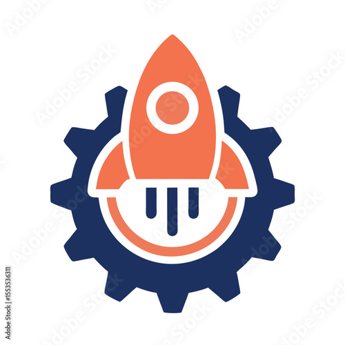 Technology Startup Gear and Rocket Logo vector vector Flat Design Concept.