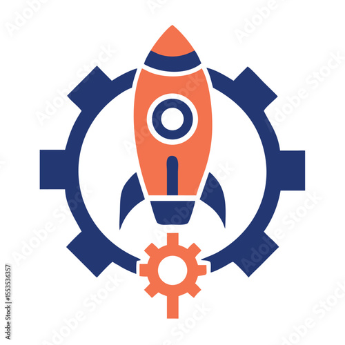 Technology Startup Gear and Rocket Logo vector vector Flat Design Concept.