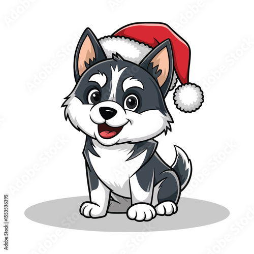 Illustration of an adorable Husky puppy with a gray and white coat, sitting and looking forward with a cheerful expression.