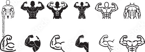 Muscular Bodybuilder Poses Black Silhouettes Fitness Icons