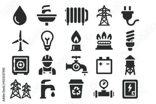 20 outline icon Public utilities Vector Icon Set.
