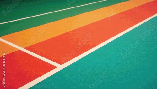 Tennis court diagonal view, showing baselines and service lines, texture, sporting