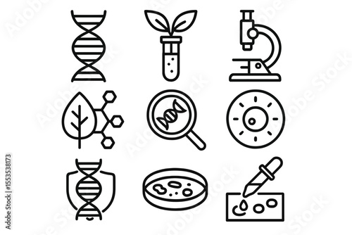 Biotechnology Icon Set: Outline Vector for Science & Genetic Research