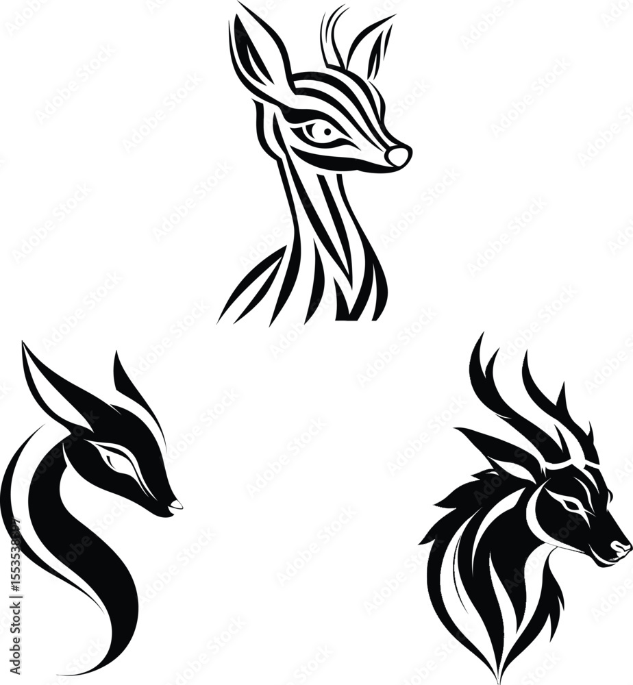 Obraz premium Tribal Deer Tattoo Designs Three Unique Styles for Ink Inspiration