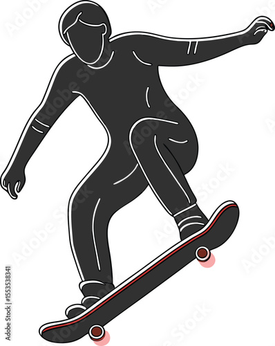 Skateboarder in Action Vector Line Art