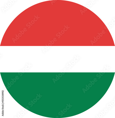 Free Download Vector illustration of Hungary national flag in circular shape featuring horizontal red, white, and green stripes for web, print, and graphic design - GFXLoad