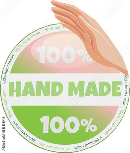 Hand made and natural products sticker, label, badge and logo.  Vector illustration