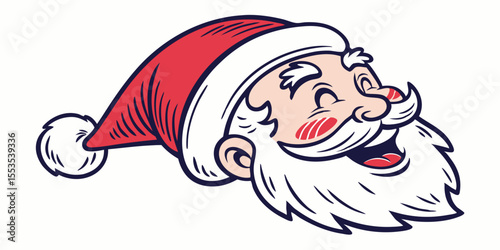 Cartoon depiction of santa claus with a red hat and white beard smiling cheerfully in the image