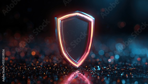Glowing shield on glittery surface