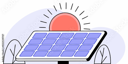a solar panel with a red sun and trees on a light purple background design art