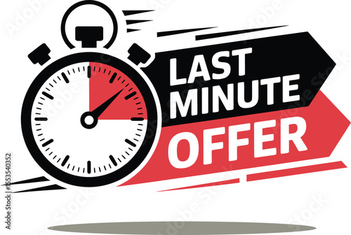 Last Minute Offer Promotional Graphic with Stopwatch Symbol, Time Limited Deal Marketing, Urgent Sale Announcement, Discounted Opportunity Advertising Vector Illustration