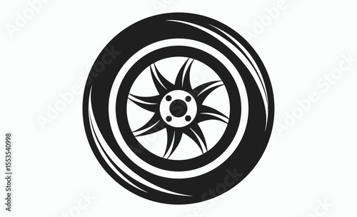 race car wheel silhouette, vector rim icon, motorsport tire symbol, black tire silhouette, performance wheel graphic