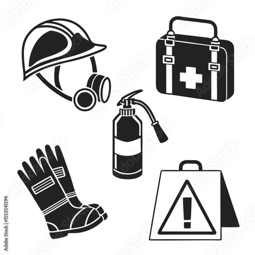 Monochrome Firefighter Equipment & Safety Symbols