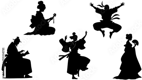 Stylish Silhouette Vector Set of Eastern Asia Cultures - Samurai, Geisha, Ninja and Traditional Characters