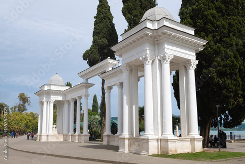 City colonnade on a sunny May day. Sukhum