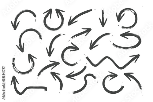 Directional Arrows Illustration: A dynamic collection of stylized arrows, showcasing diverse directions and designs, perfect for graphic projects.