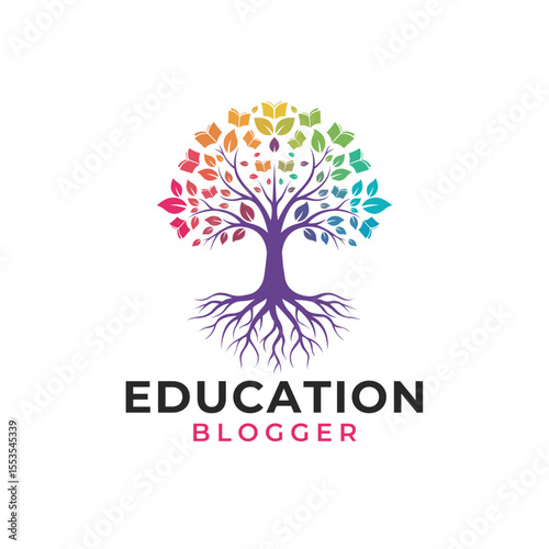 Colorful Education Tree Logo - Learning, Knowledge, Blogging