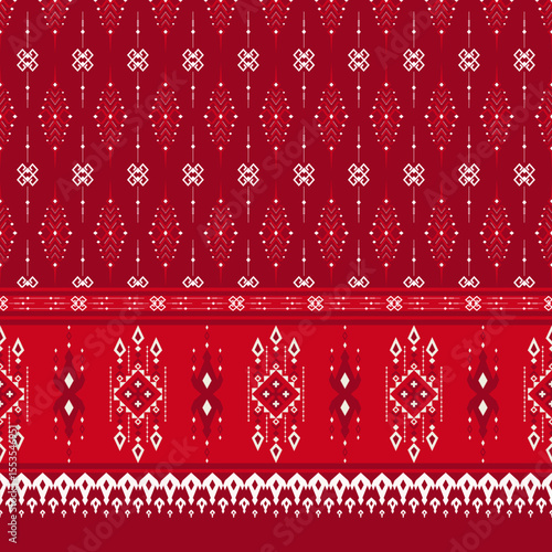 Traditional Thai ethnic geometric pattern. Vector colorful red Thai silk sarong geometric shape seamless pattern. Ethnic geometric pattern use for fabric, textile, home decoration elements, upholstery