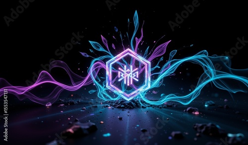 Iridescent Glyphs and Neon Light Flow in Digital Void – Mystical Ritual Energy