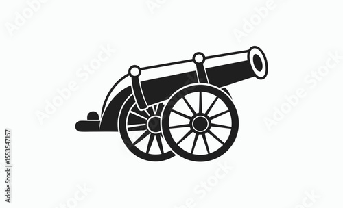 vintage cannon icon, antique weapon silhouette, old war machine, black cannon symbol