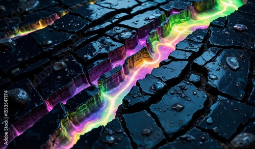 Obsidian Planes with Amethyst and Emerald Light, Geometric Serenity, Ethereal Glow