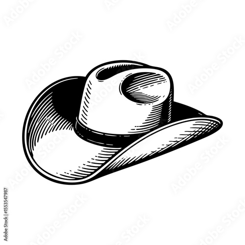 cowboy hat sketch engraving black and white outline. Scratch board imitation.