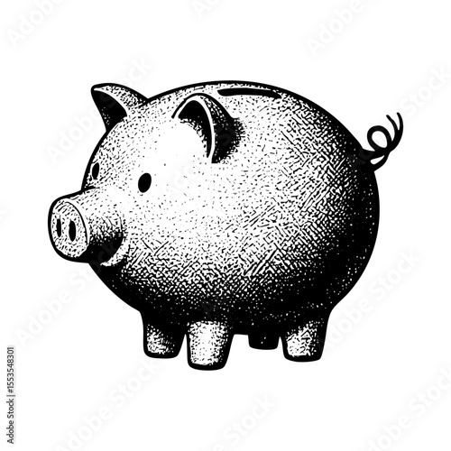 piggy bank sketch engraving black and white outline. Scratch board imitation.
