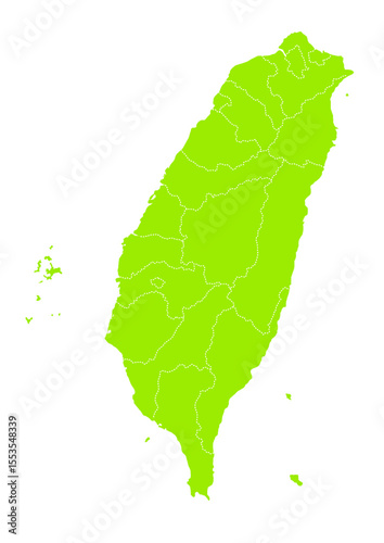 世界地図より、台湾の行政区分地図　（Map of Taiwan）

