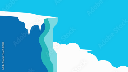 Minimalist Illustration of an Ice Cliff with Icicles Against a Blue Sky