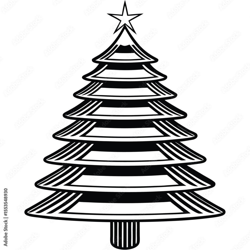 Fototapeta premium Classic Christmas Tree Silhouette with Star and Layered Branches