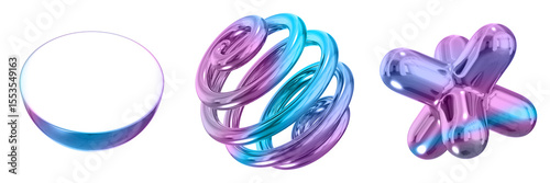 3D Abstract Shape Objects, 3d rendering metallic gradient shape design element, futuristic, shiny design