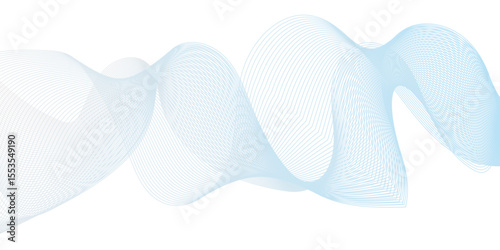 Dynamic minimal smoke blue flow sound line. Abstract glowing white blend line smooth flow soundwave curve energy gradient vector futuristic digital outline line science design.	