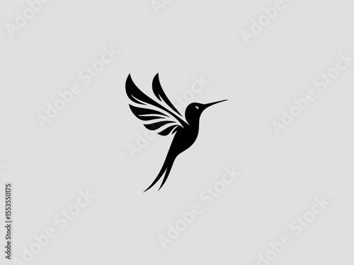 Watercolor hummingbird vector logo with floral elements for wedding stationery