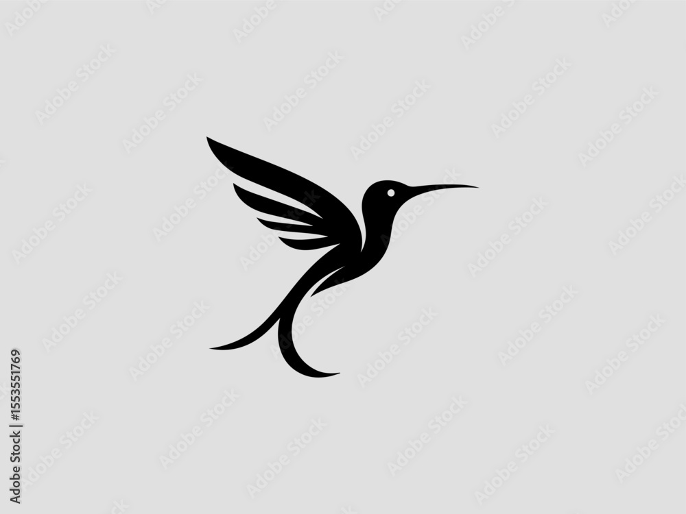 Fototapeta premium Minimalist hummingbird silhouette vector logo for eco-friendly or garden brands 