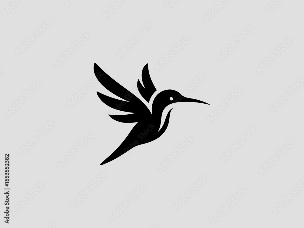Fototapeta premium Minimalist hummingbird silhouette vector logo for eco-friendly or garden brands 